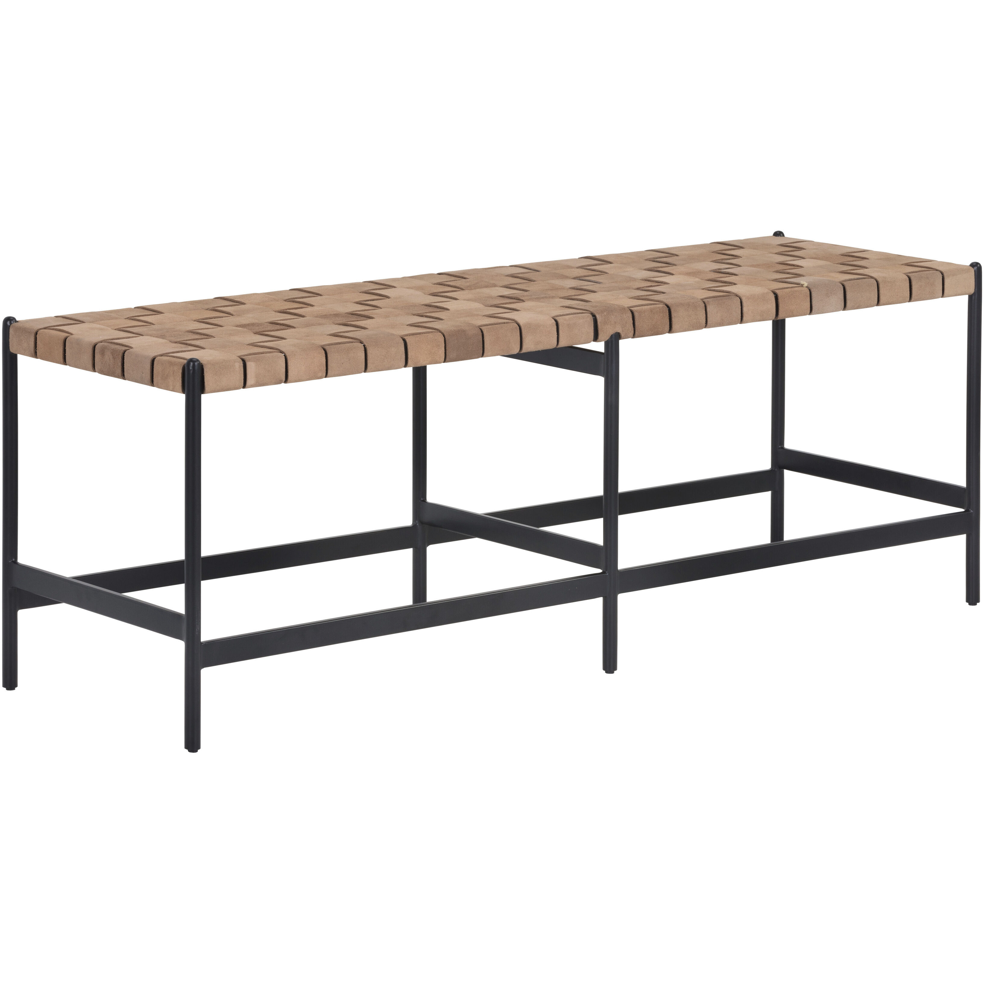 Omari Suede Light Tan Leather Bench